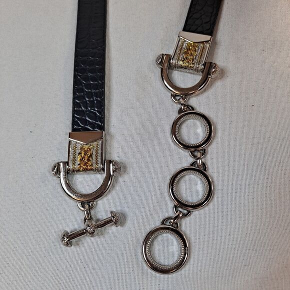 Lake Shore Drive Accessories Belt Croc Embossed Chain Black Leather Women's M - Picture 2 of 10